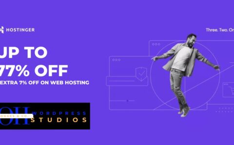 Hostinger web hosting 77% off sale promotion.