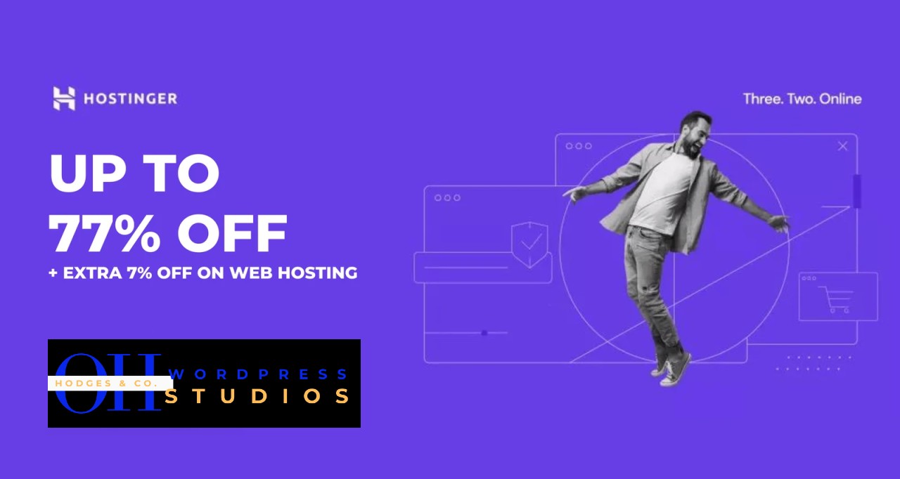 Hostinger web hosting 77% off sale promotion.